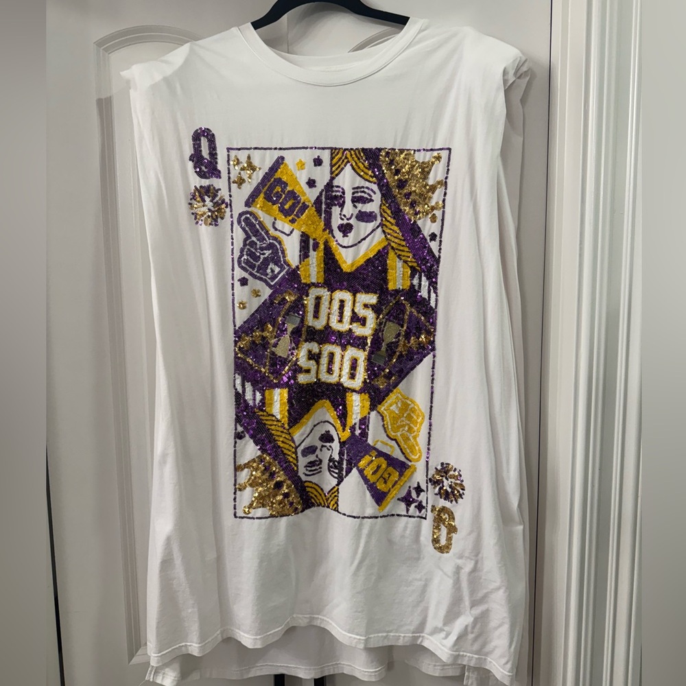 Queen of Sparkles Purple/Gold Card Tee Dress XL